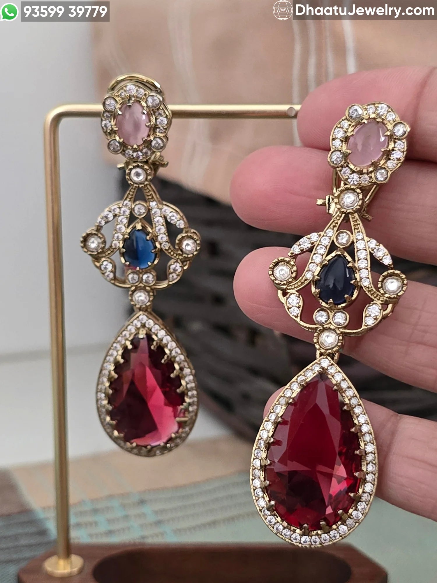 Antique Mehendi Plated Moissanite & Multicolor Doublet Stone Drop Earrings - Rivaayat Collection