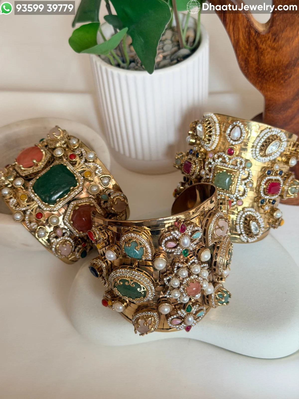 Sabyasachi Inspired Wide Brass Cuff Bracelet with Multicolored Doublet Stones & Gold Plating – Royal Statement Kada