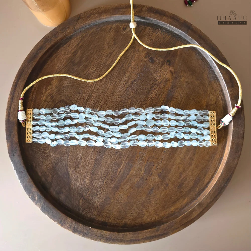 Dhaatu Real Aquamarine Beaded Choker Multi Strand Necklace