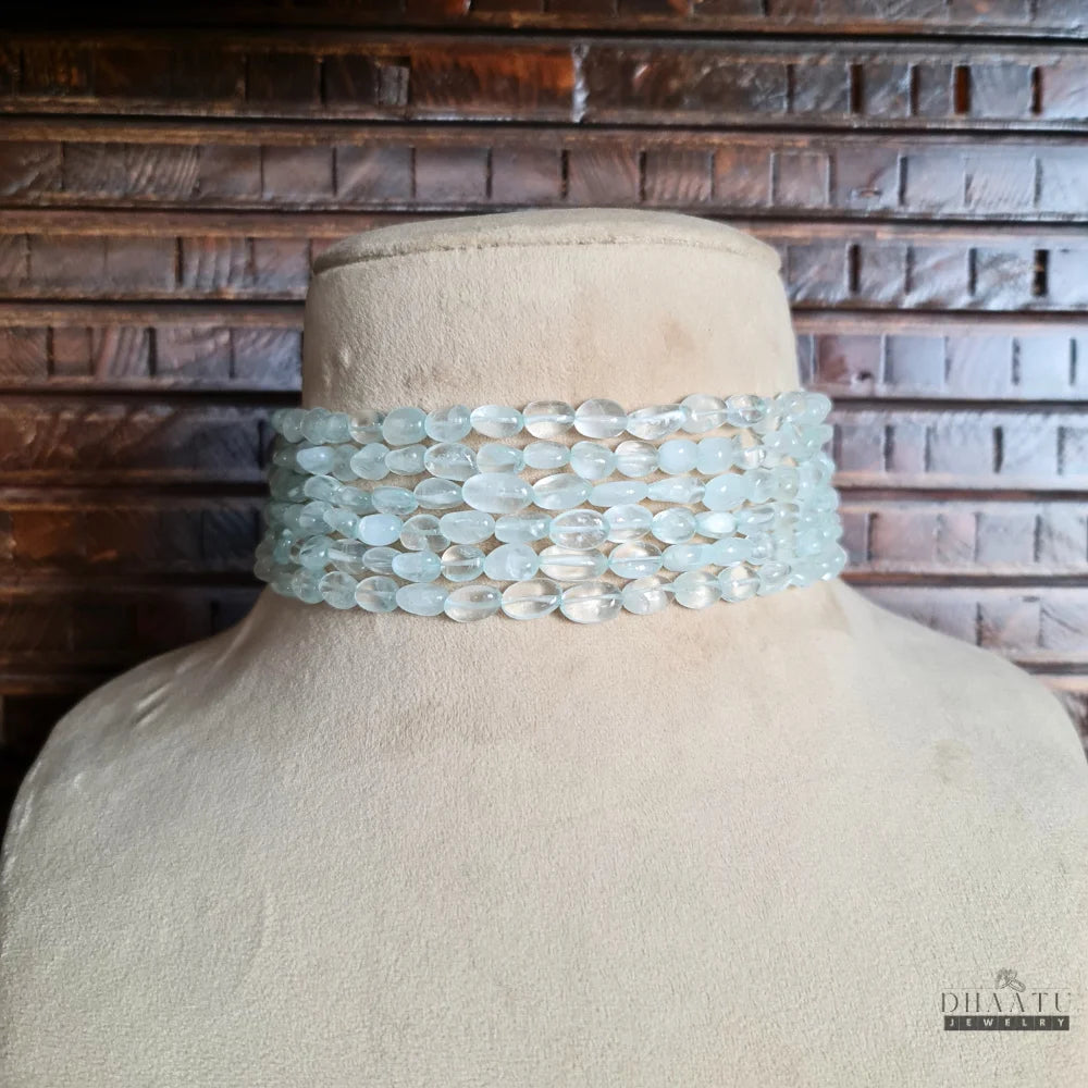 Dhaatu Real Aquamarine Beaded Choker Multi Strand Necklace