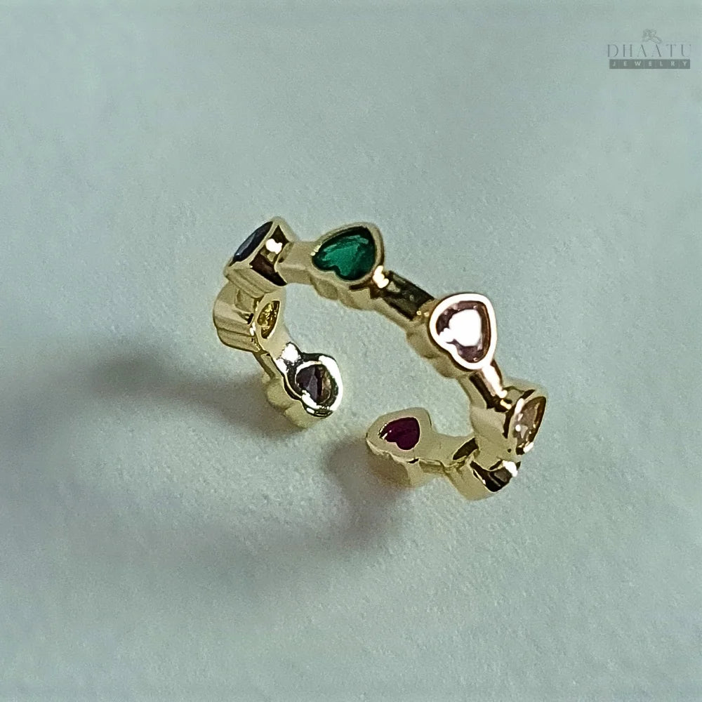 Dhaatu Colorful Heart Cuff Fashion Ring