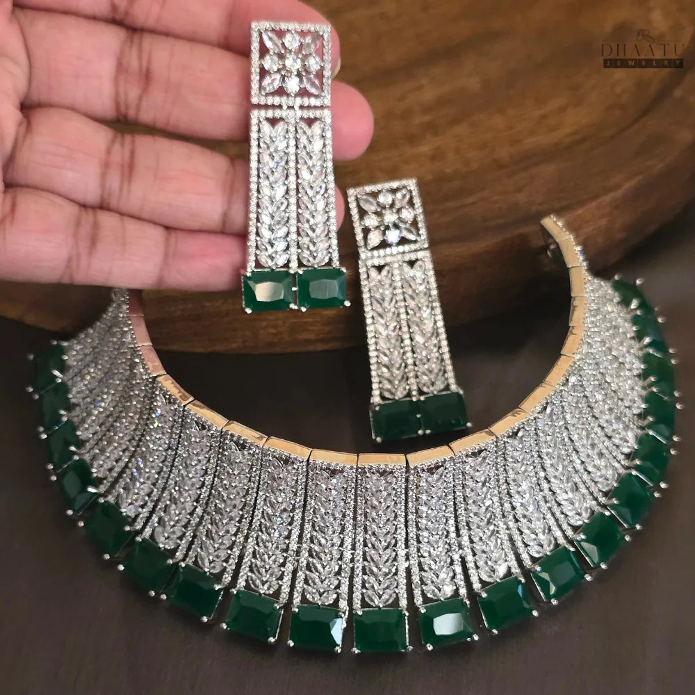 Dhaatu Emerald Green Stone & CZ Choker Set