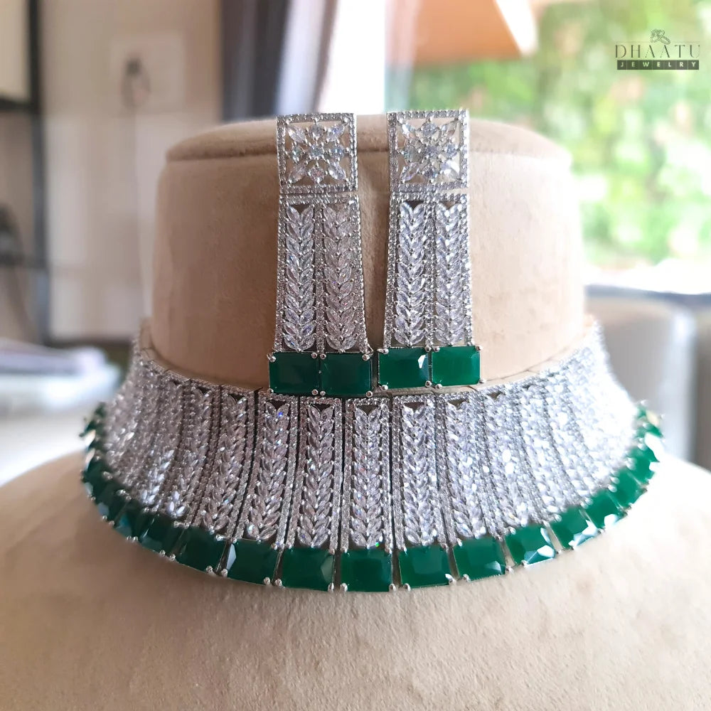 Dhaatu Emerald Green Stone & CZ Choker Set