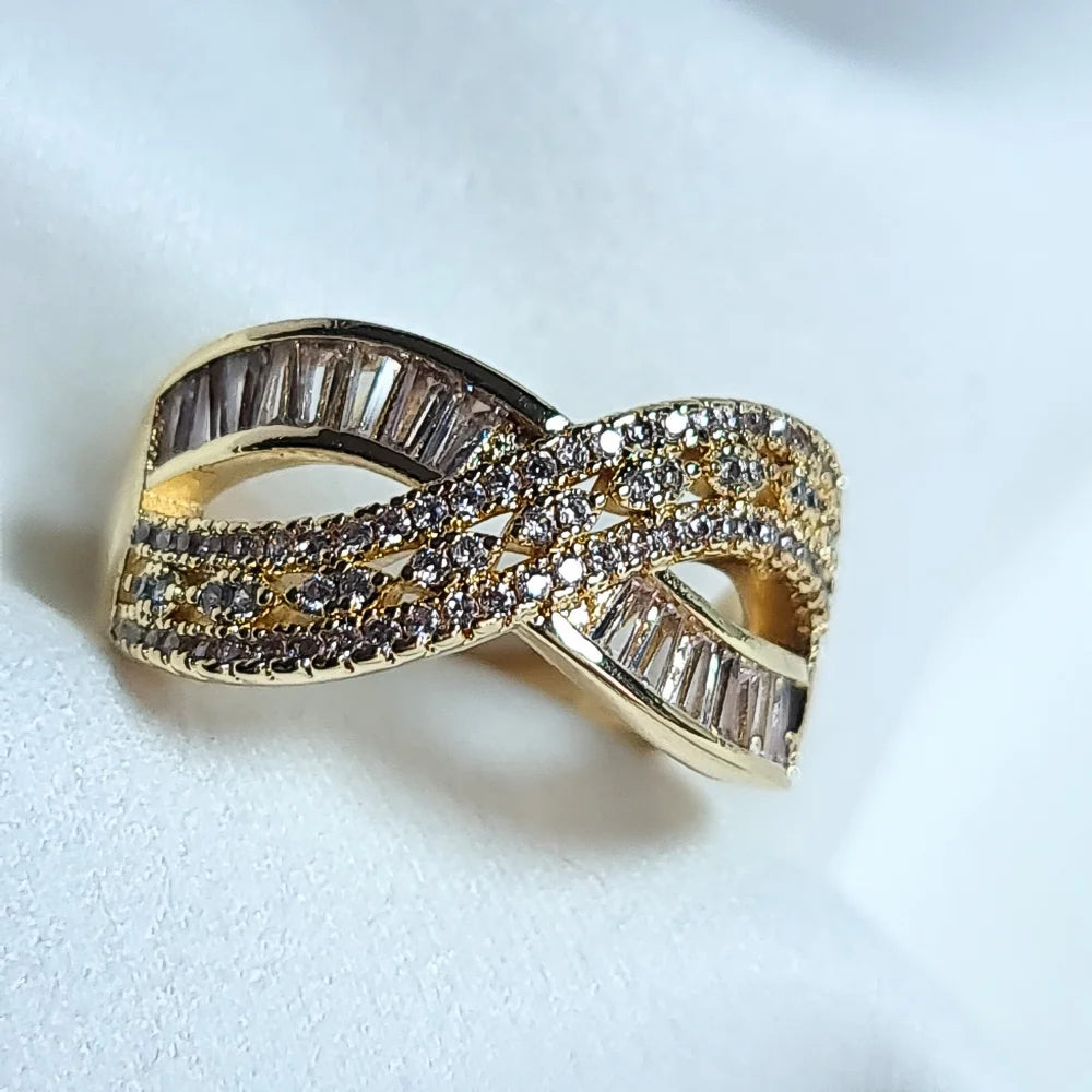 Golden Infinity Ring with Crystal Accents