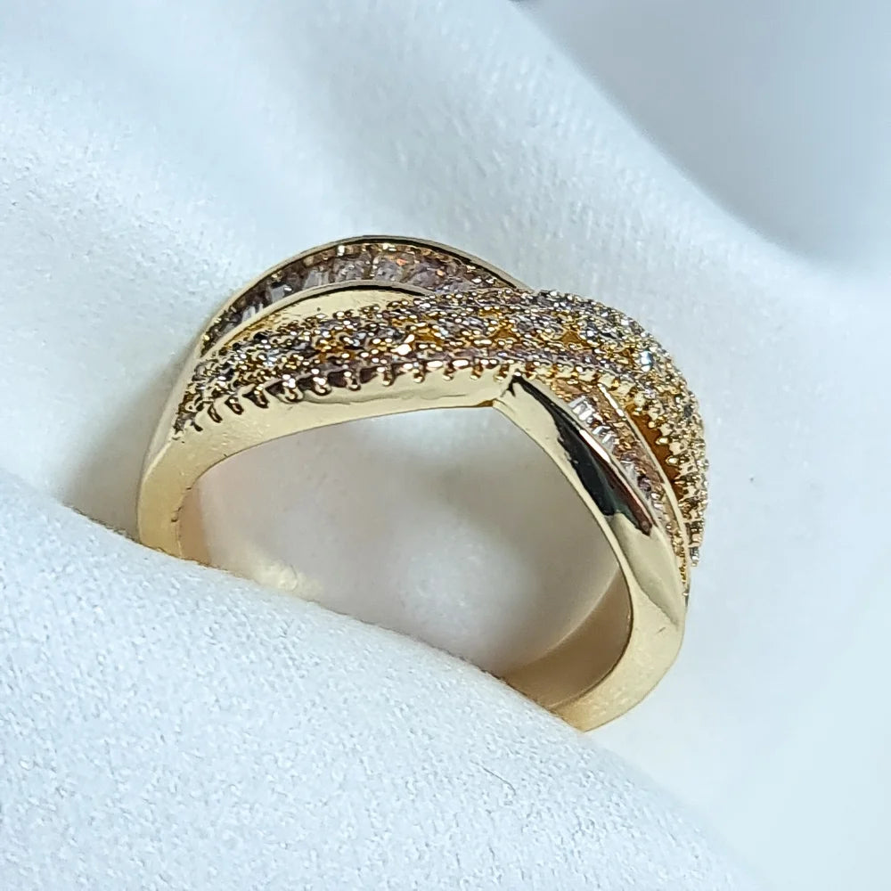 Golden Infinity Ring with Crystal Accents