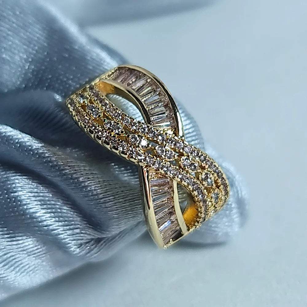 Golden Infinity Ring with Crystal Accents