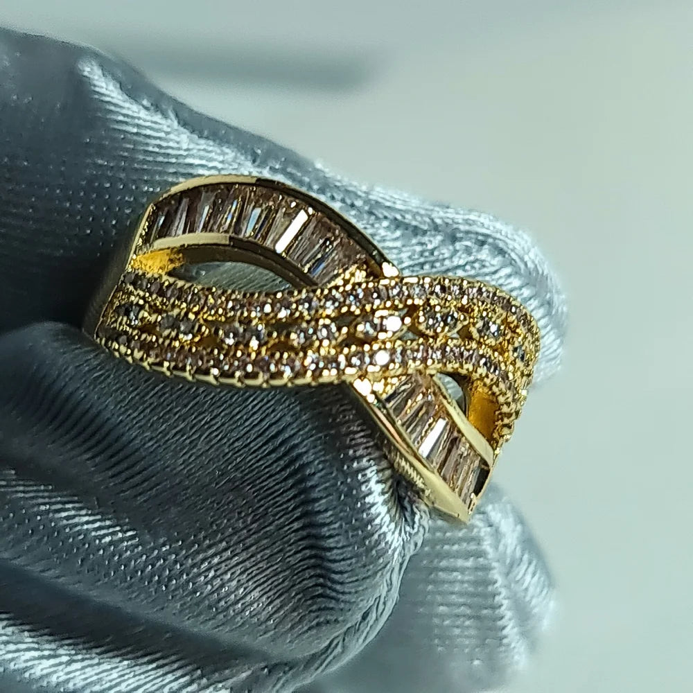 Golden Infinity Ring with Crystal Accents