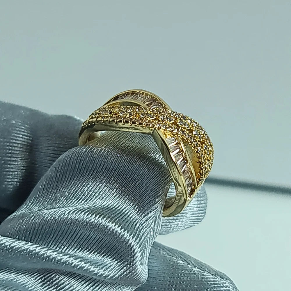 Golden Infinity Ring with Crystal Accents