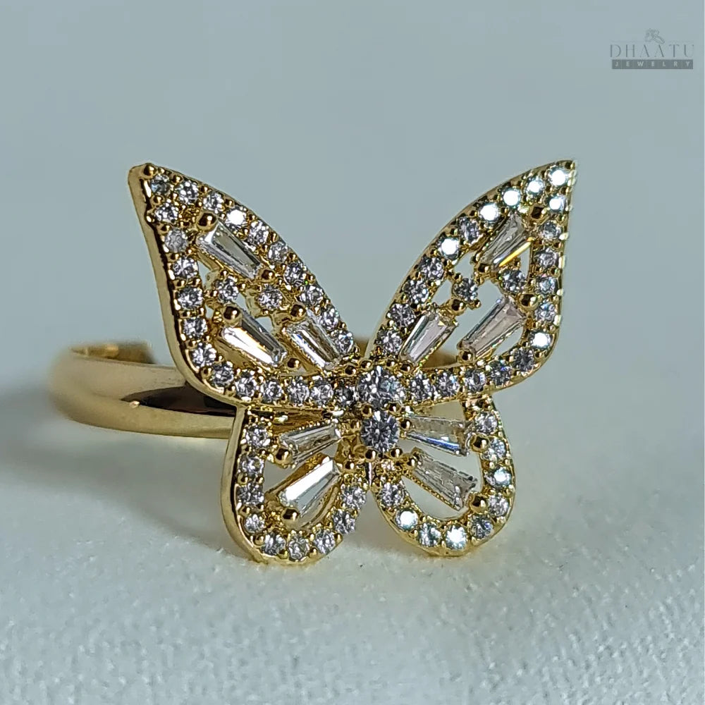 Dhaatu Gold-Tone Pavé Butterfly Fashion Ring