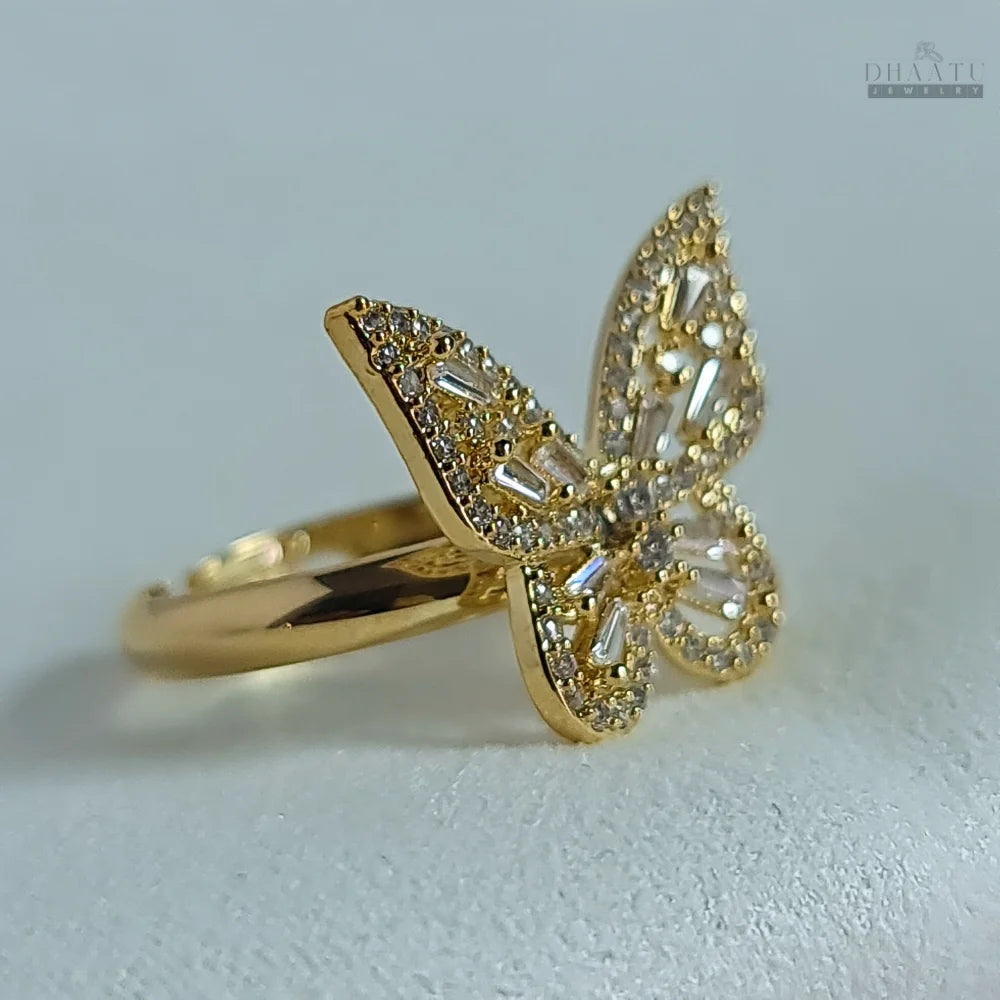 Dhaatu Gold-Tone Pavé Butterfly Fashion Ring