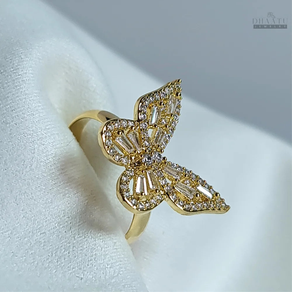 Dhaatu Gold-Tone Pavé Butterfly Fashion Ring