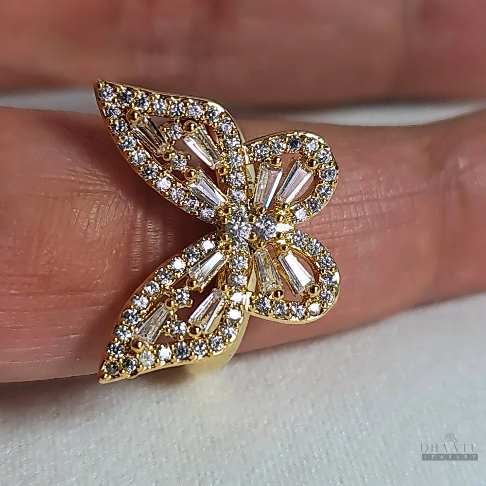 Dhaatu Gold-Tone Pavé Butterfly Fashion Ring