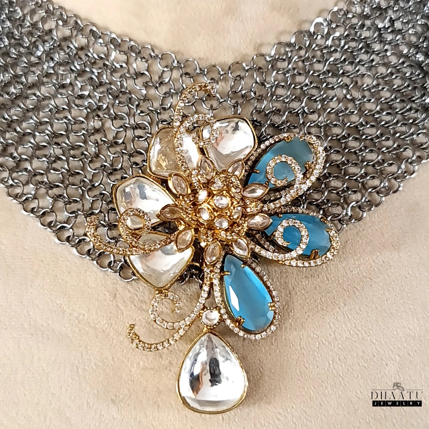 Regal Kundan & Doublet Stone Choker Necklace Set - Dhaatu Jewelry