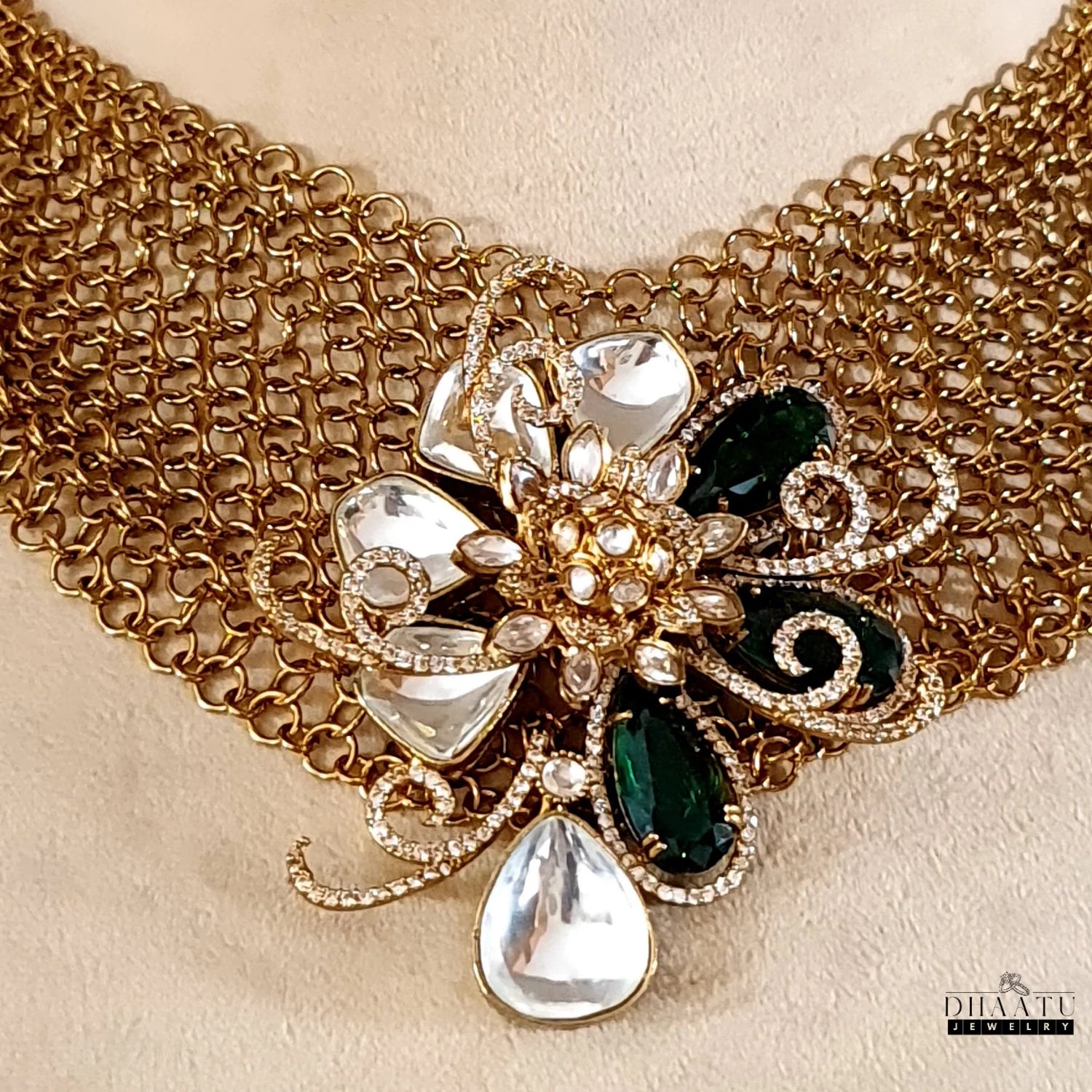 Regal Kundan & Doublet Stone Choker Necklace Set - Dhaatu Jewelry