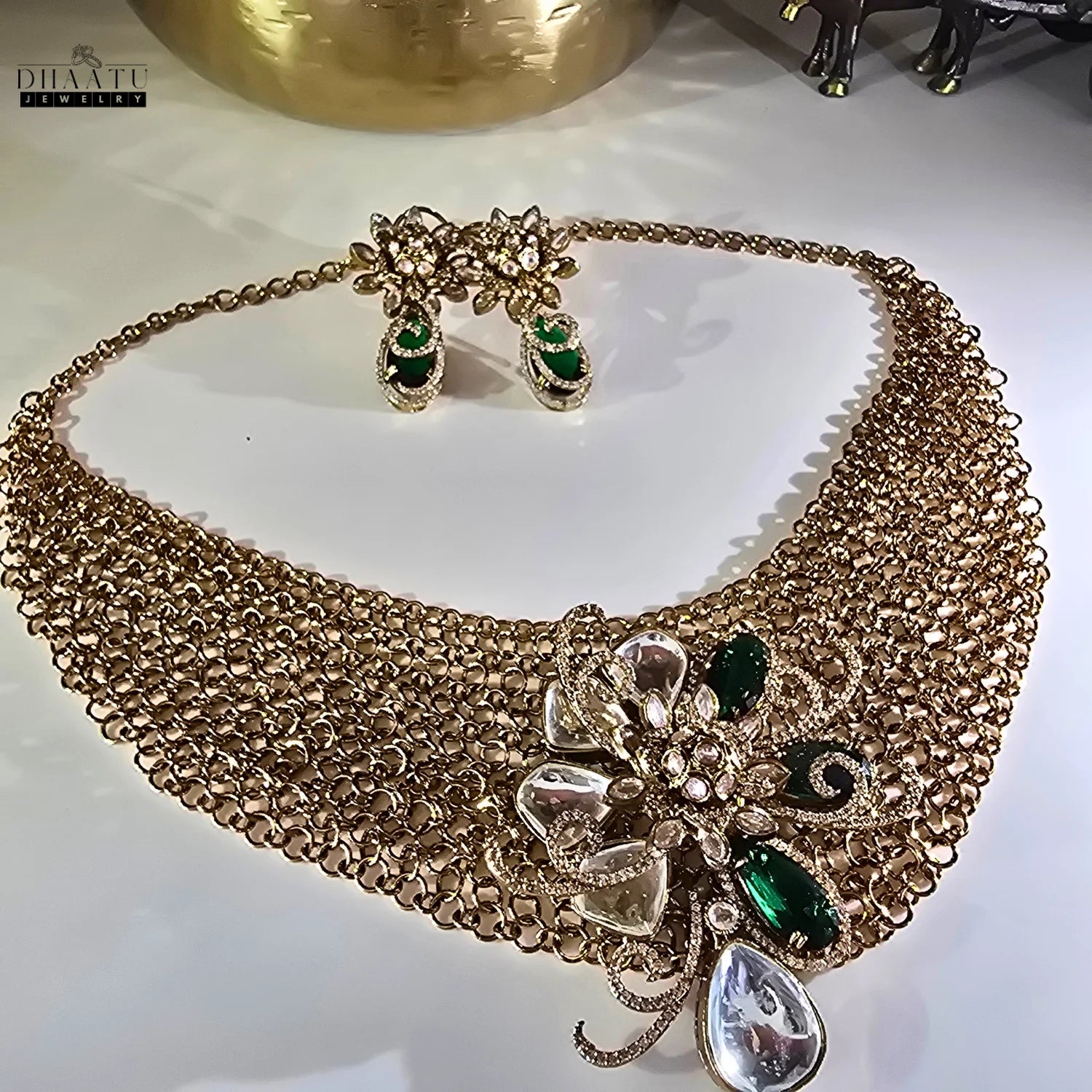 Regal Kundan & Doublet Stone Choker Necklace Set - Dhaatu Jewelry
