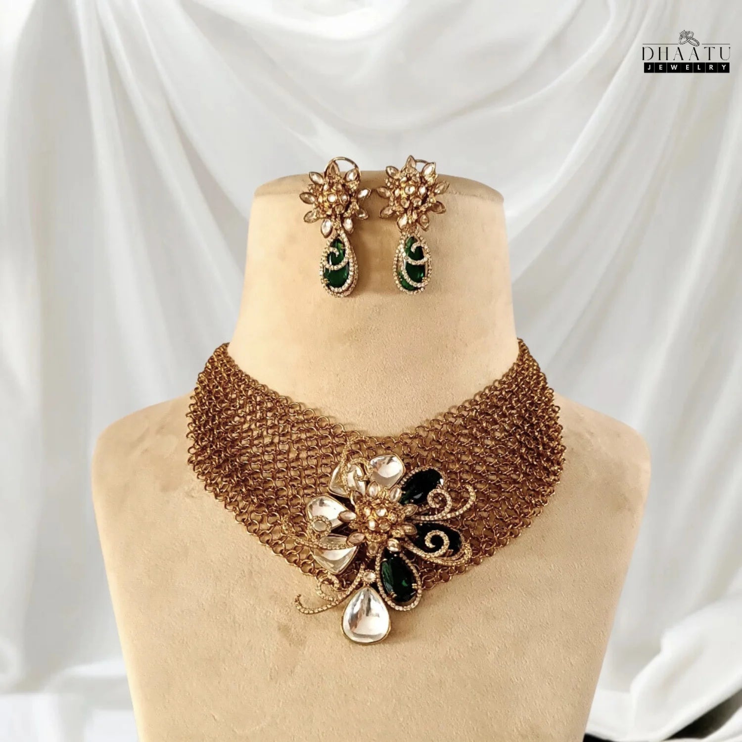 Regal Kundan & Doublet Stone Choker Necklace Set - Dhaatu Jewelry