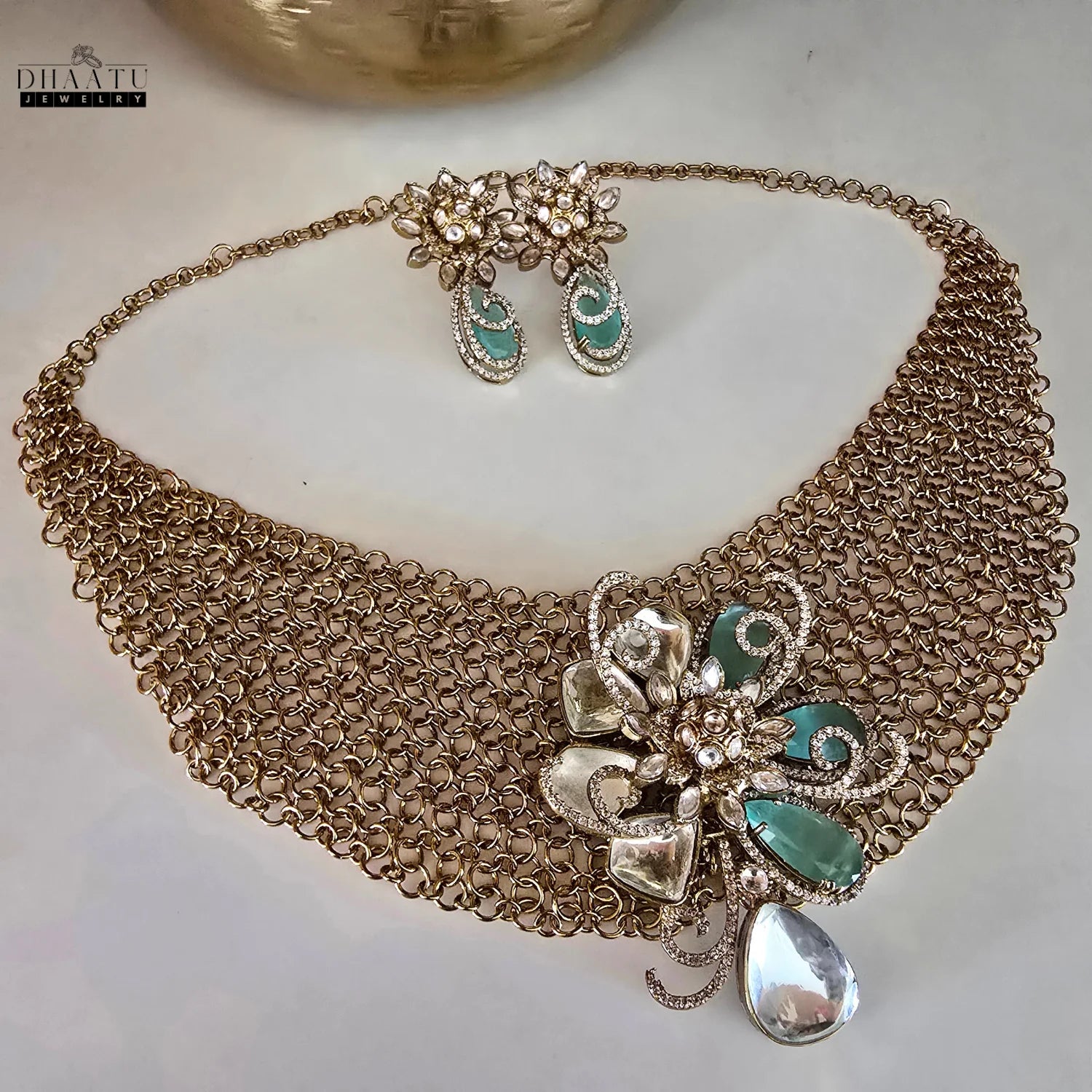 Regal Kundan & Doublet Stone Choker Necklace Set - Dhaatu Jewelry