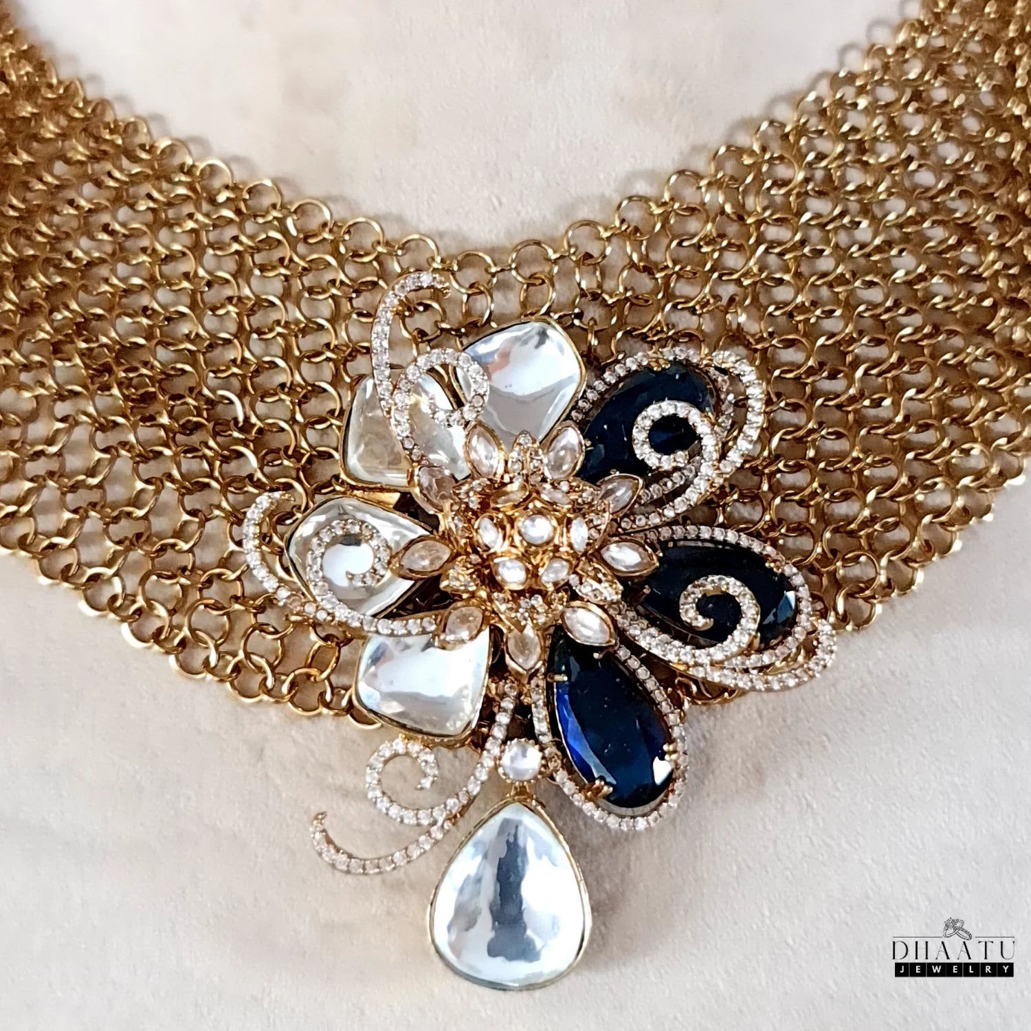 Regal Kundan & Doublet Stone Choker Necklace Set - Dhaatu Jewelry