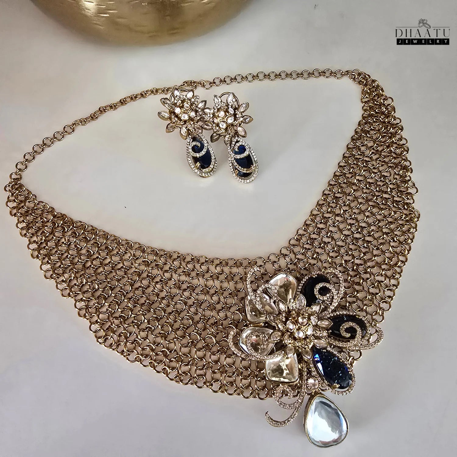Regal Kundan & Doublet Stone Choker Necklace Set - Dhaatu Jewelry