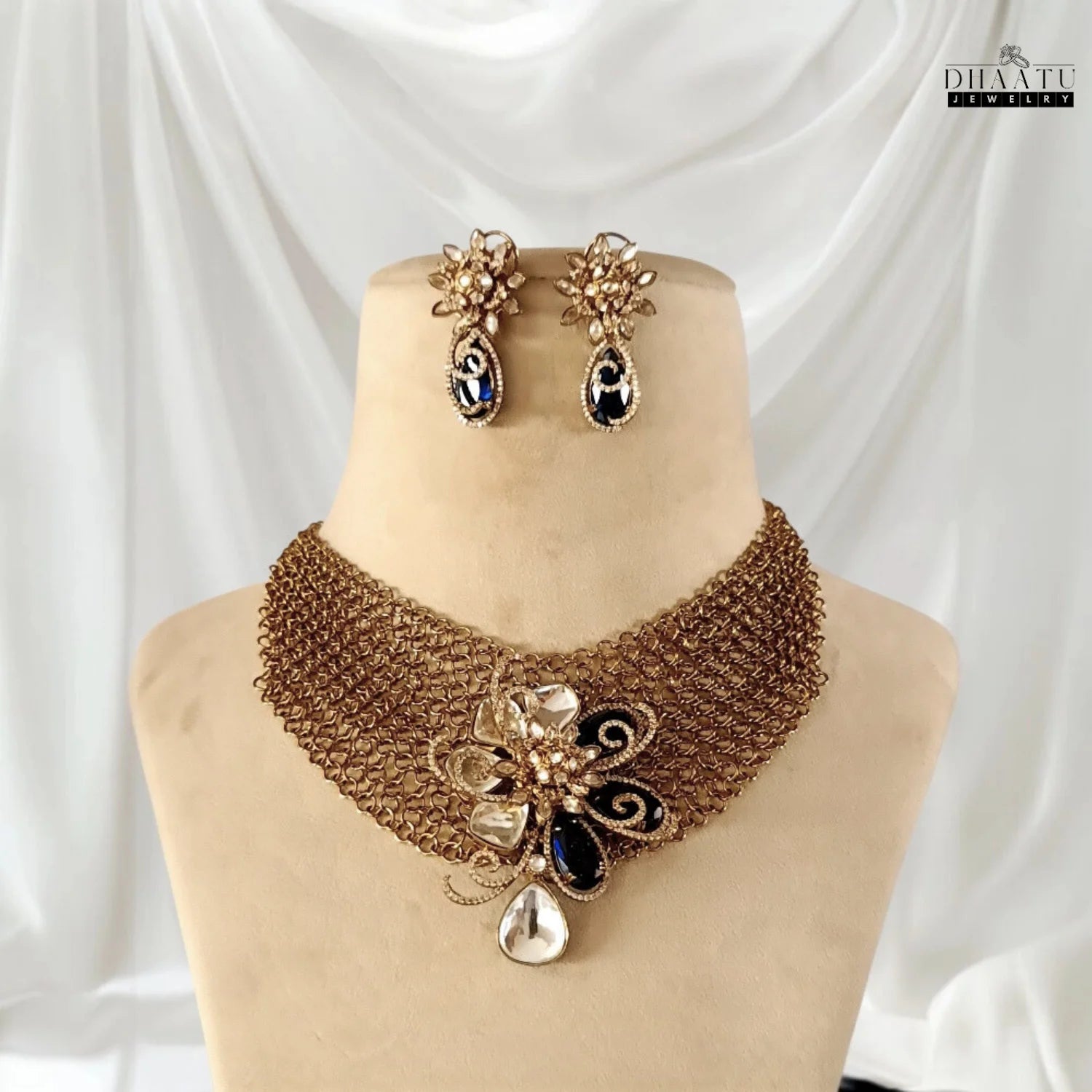 Regal Kundan & Doublet Stone Choker Necklace Set - Dhaatu Jewelry