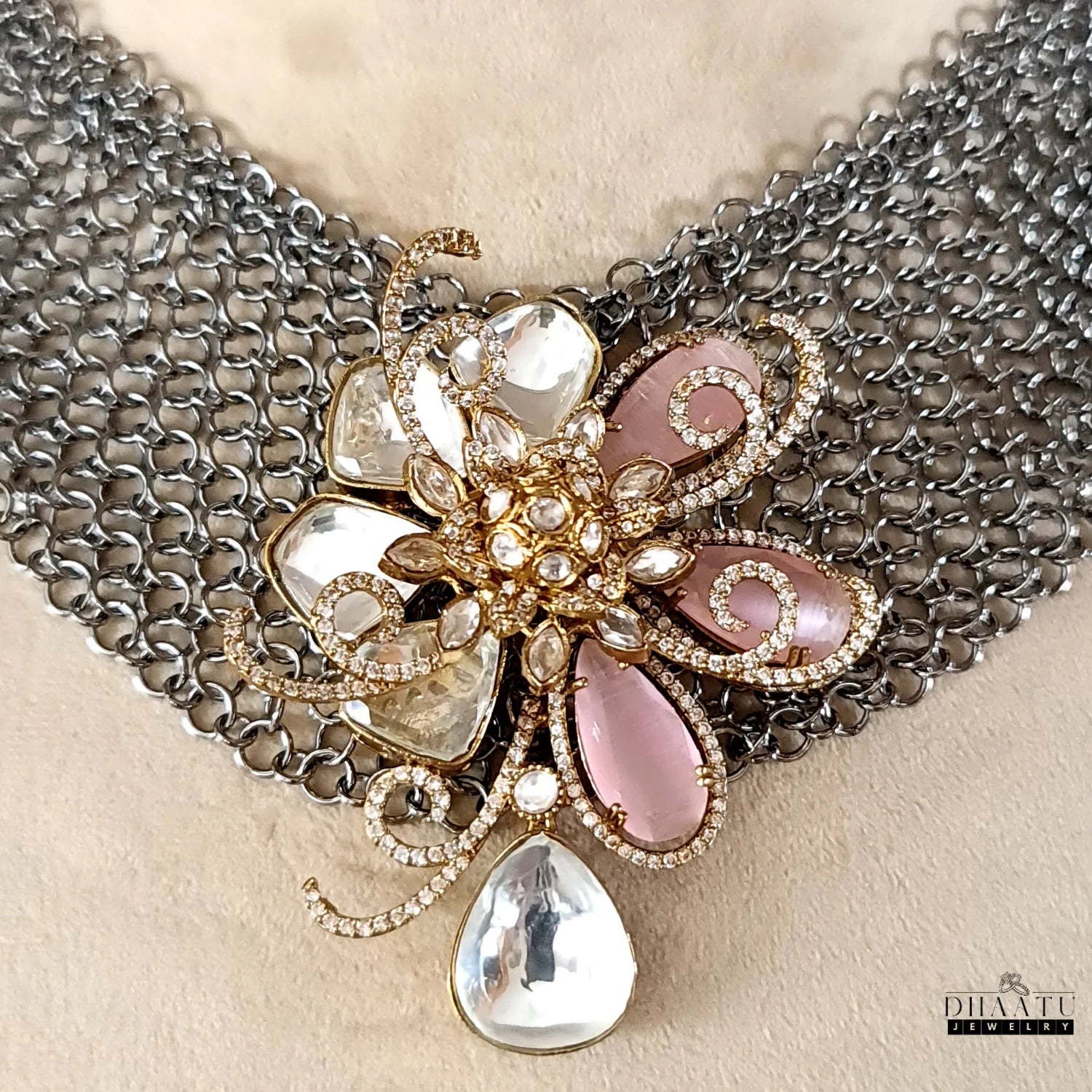 Regal Kundan & Doublet Stone Choker Necklace Set - Dhaatu Jewelry