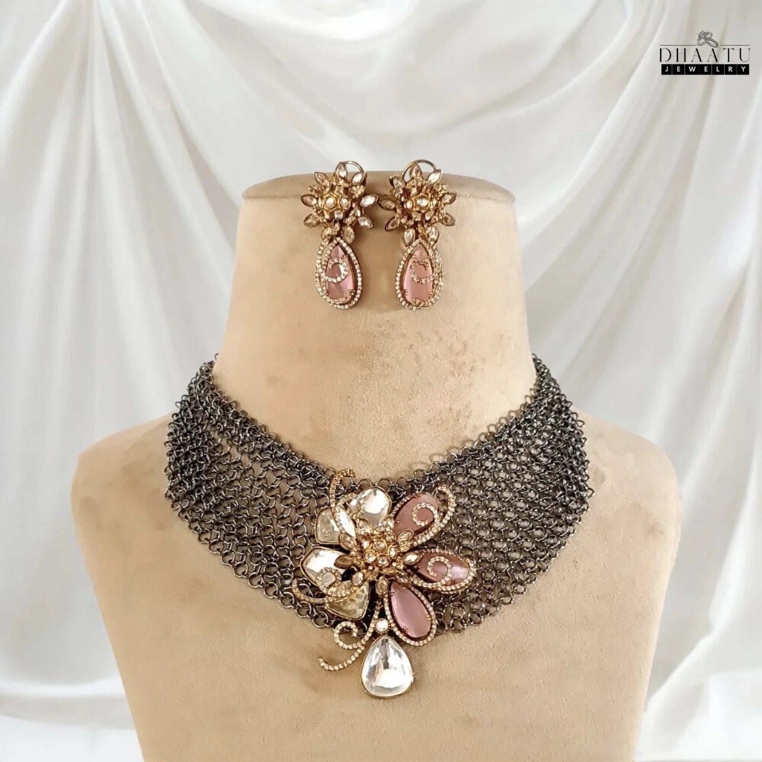Regal Kundan & Doublet Stone Choker Necklace Set - Dhaatu Jewelry