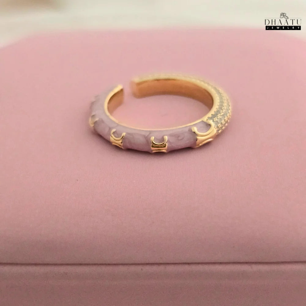 Pave CZ & Enamel Adjustable Band Ring