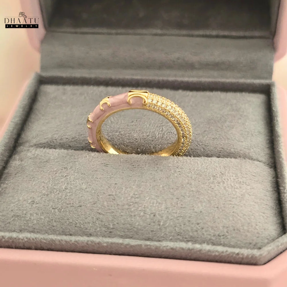 Pave CZ & Enamel Adjustable Band Ring