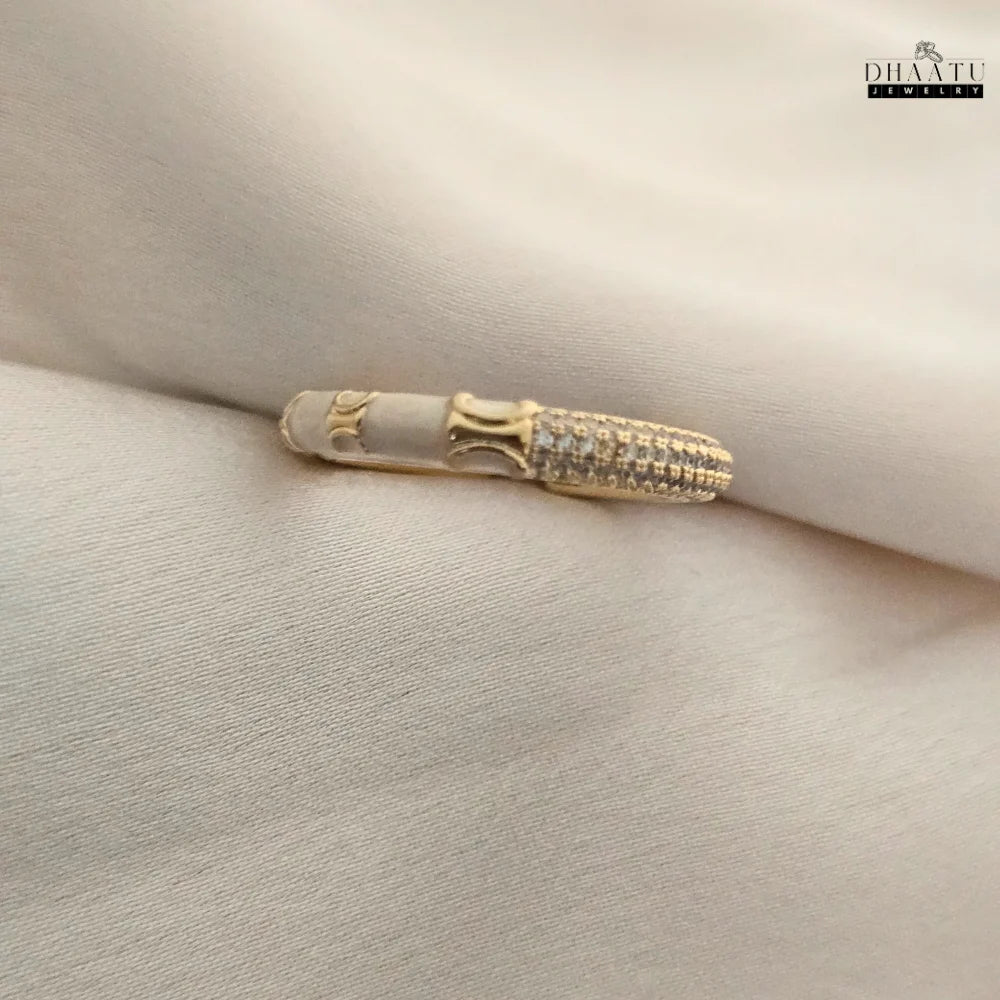 Pave CZ & Enamel Adjustable Band Ring