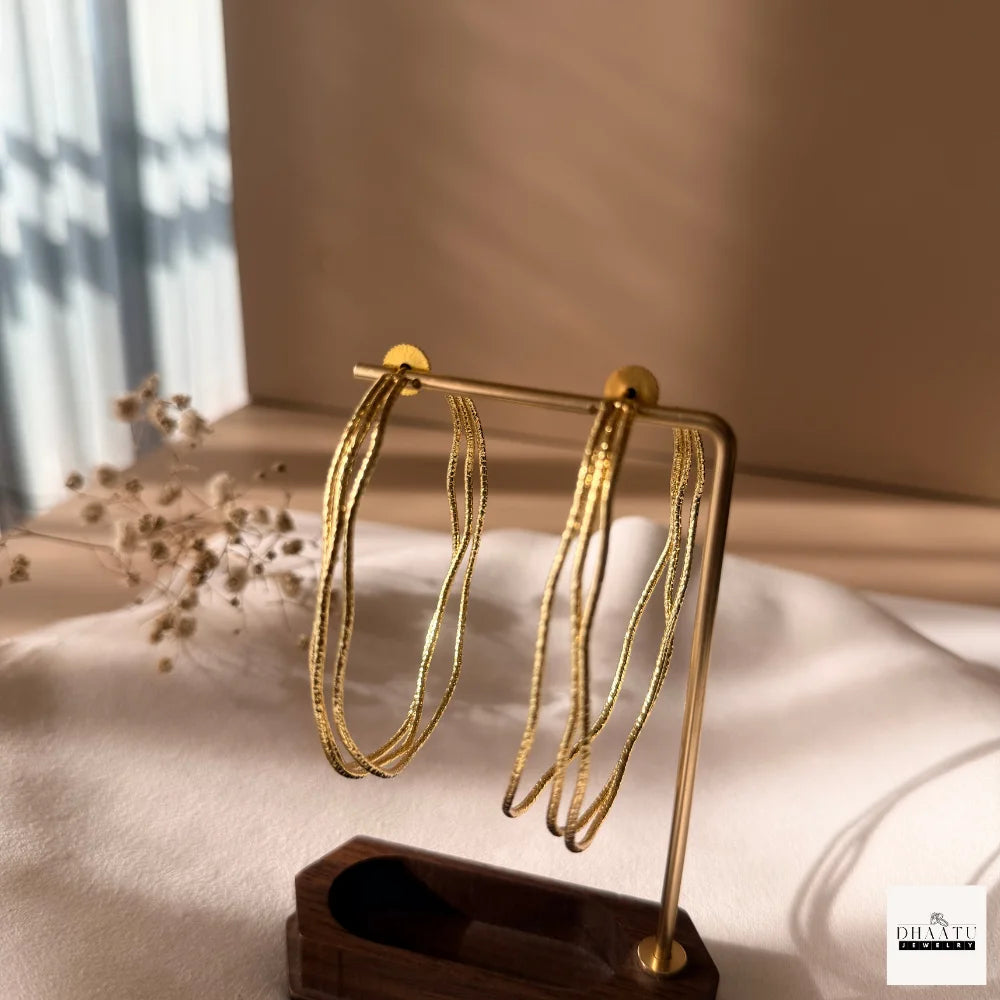 Triple Strand Gold Plated Hoop Earrings - Dhaatu's Textured Brass Hoops