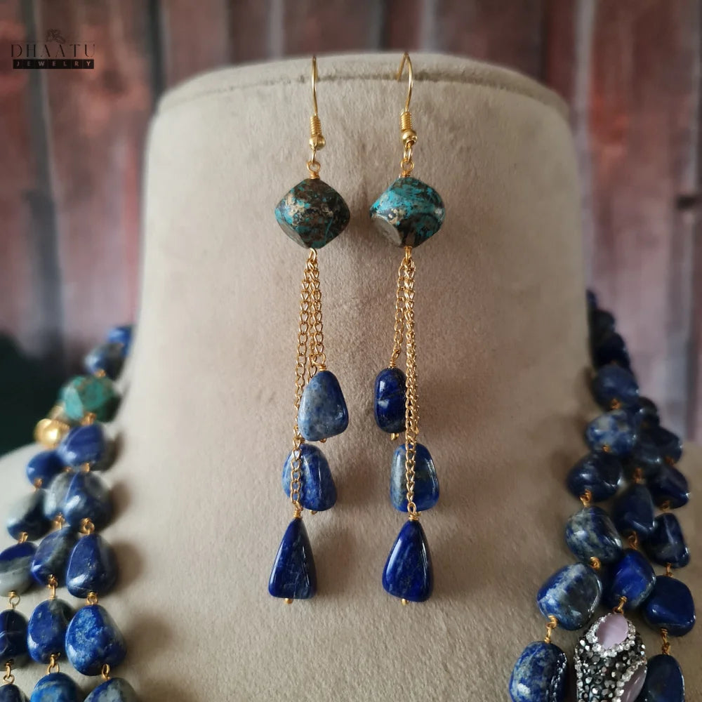 Elegant Deep Blue Lapis Lazuli & Carved Pendant Jewelry Set