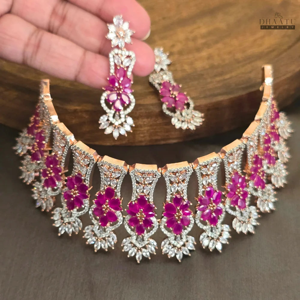 Elegant Rose Gold Pink Stone Choker Set