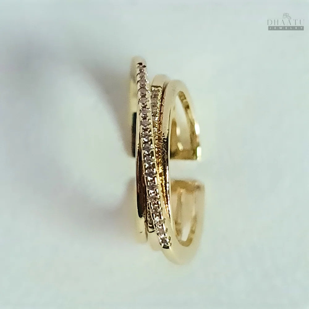 Elegant Four-Row Ring with Crystal Detail