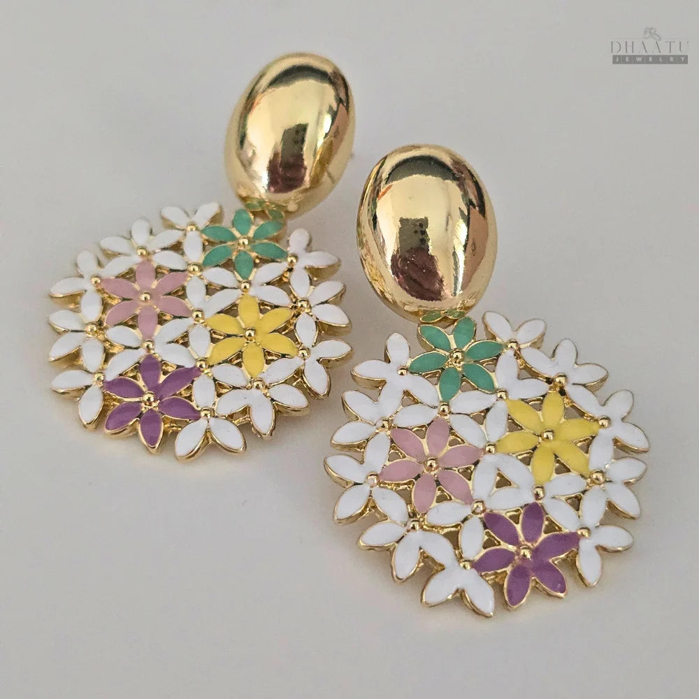 Pastel Floral Drop Earrings - Multicolor Blossom