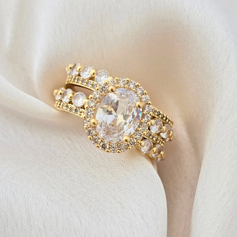 Dhaatu Oval Halo Crystal Statement Ring