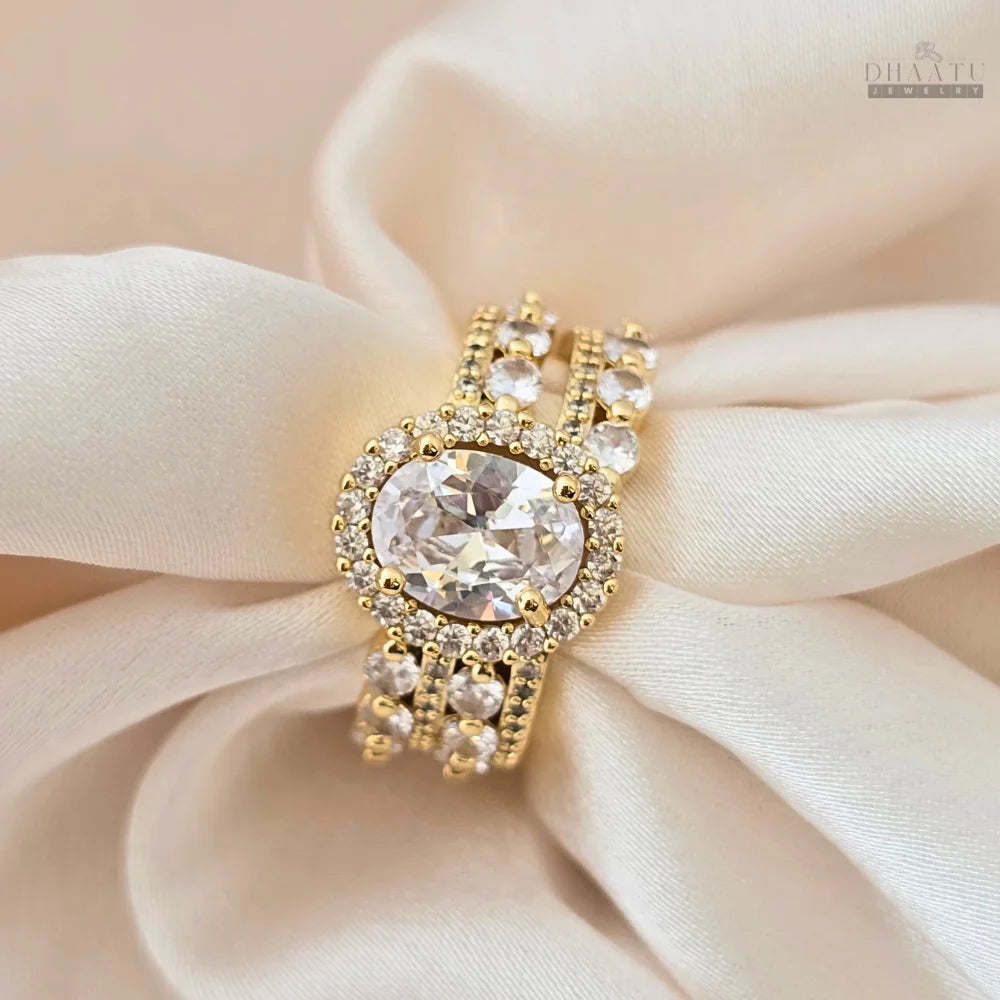 Dhaatu Oval Halo Crystal Statement Ring