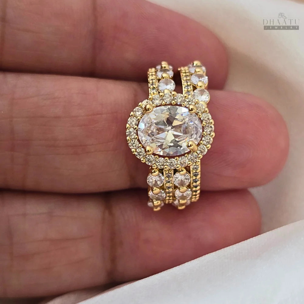 Dhaatu Oval Halo Crystal Statement Ring