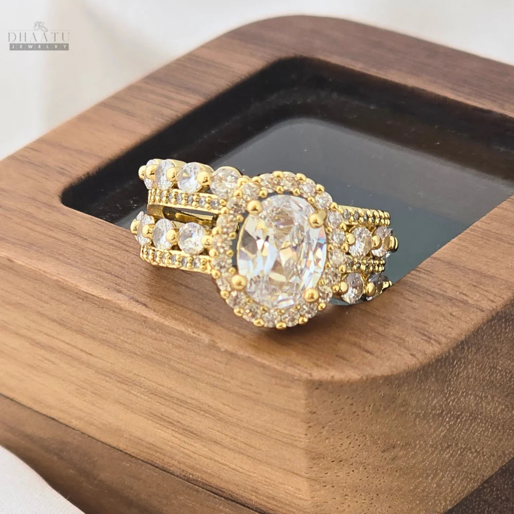 Dhaatu Oval Halo Crystal Statement Ring