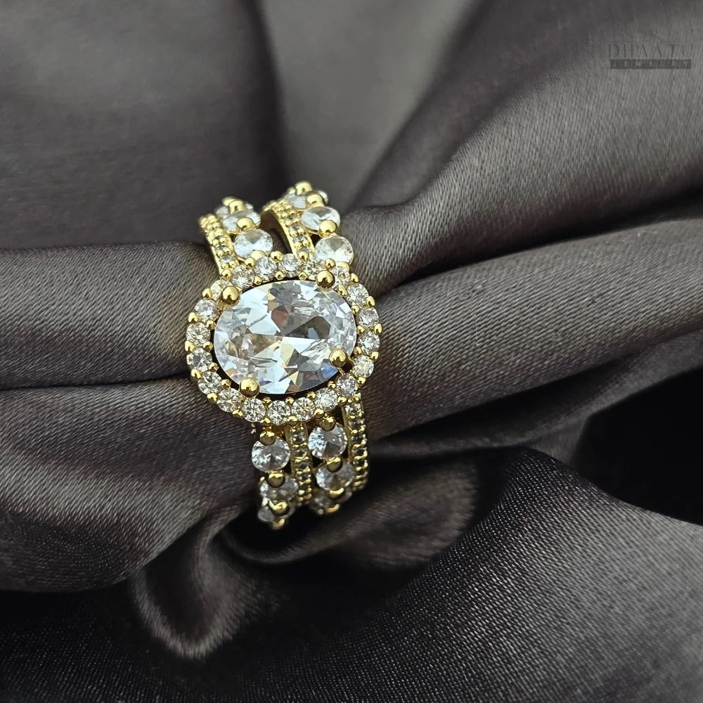 Dhaatu Oval Halo Crystal Statement Ring