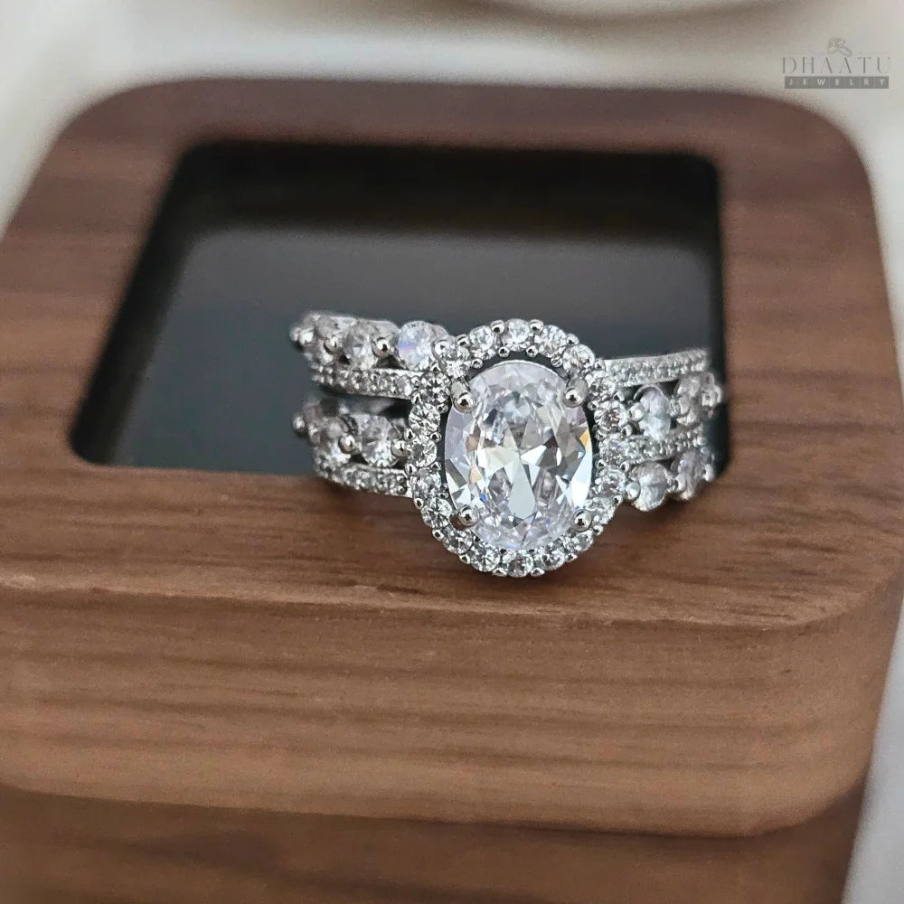 Dhaatu Oval Halo Crystal Statement Ring