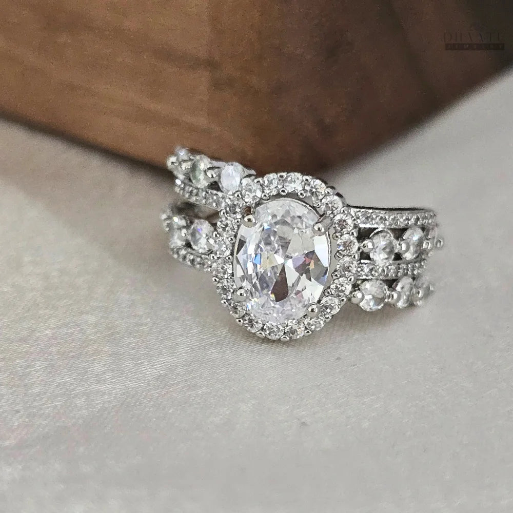 Dhaatu Oval Halo Crystal Statement Ring
