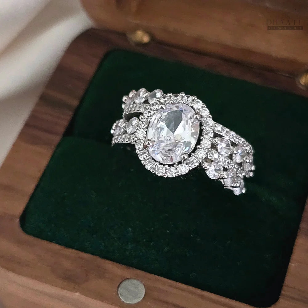 Dhaatu Oval Halo Crystal Statement Ring