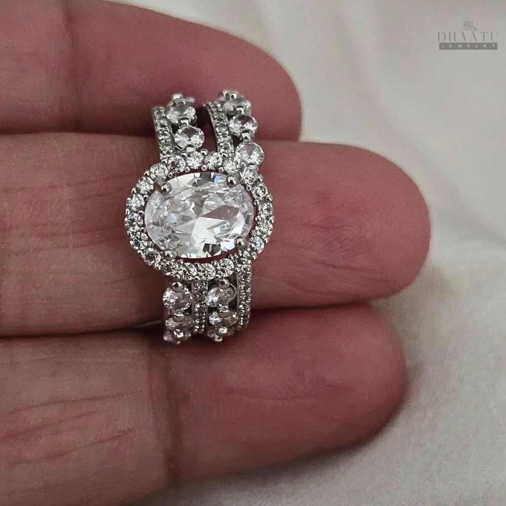 Dhaatu Oval Halo Crystal Statement Ring