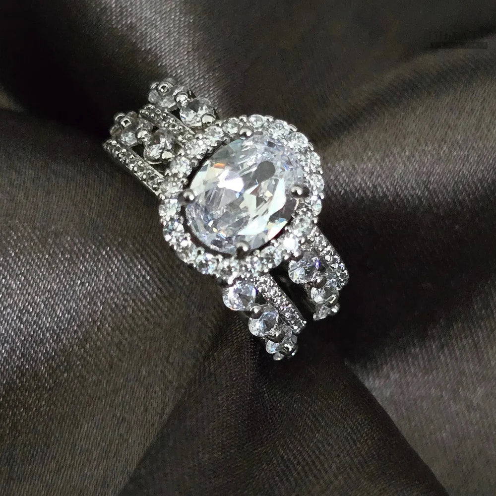 Dhaatu Oval Halo Crystal Statement Ring
