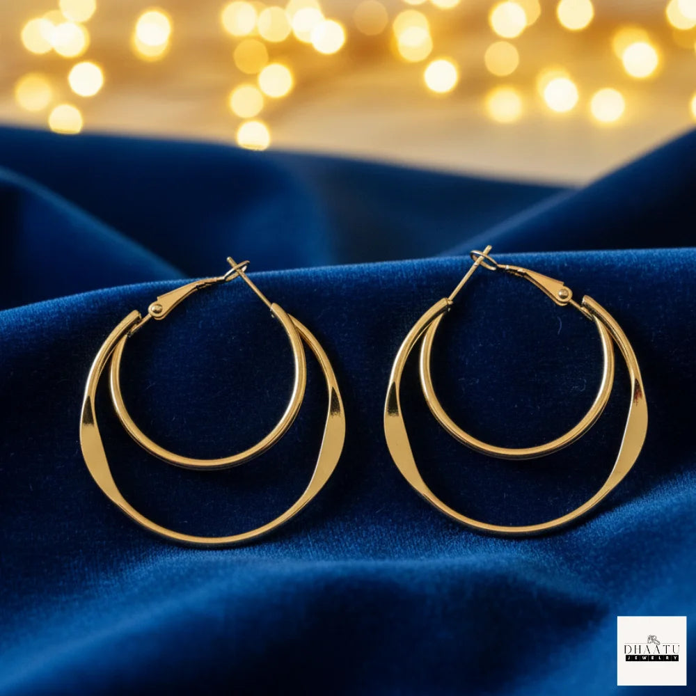 Chic Double Hoop Earrings - Layered Gold & Silver Tone - Contemporary Dangle Earring Set