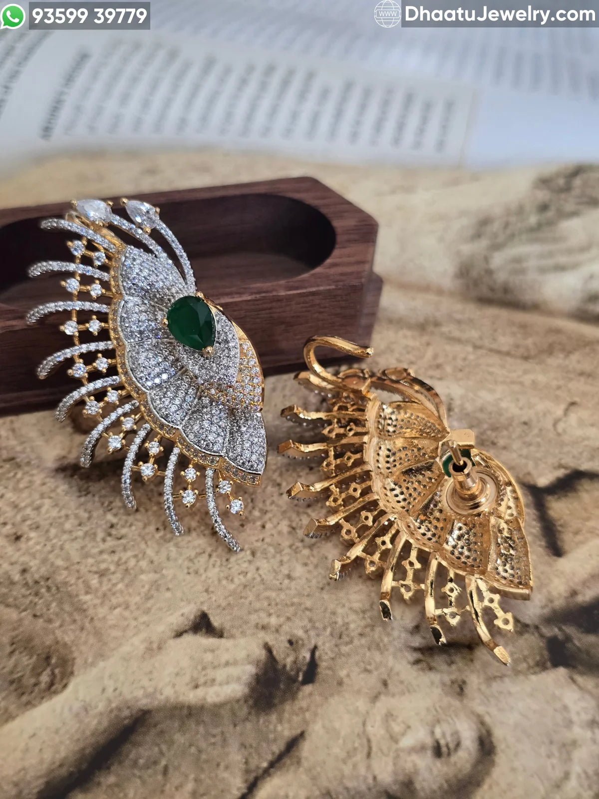 Premium Floral Gold-Plated CZ Statement Ear Cuff Earrings with Cartilage Clasp - Available in Emerald Green, Ruby Red, and Crystal White