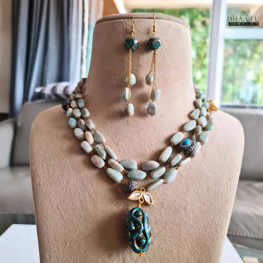 Elegant Seafoam Green Gemstone Necklace & Earrings