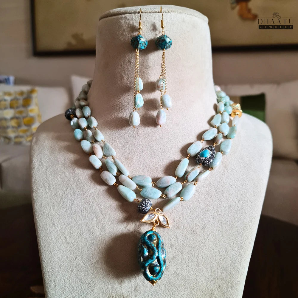 Elegant Seafoam Green Gemstone Necklace & Earrings