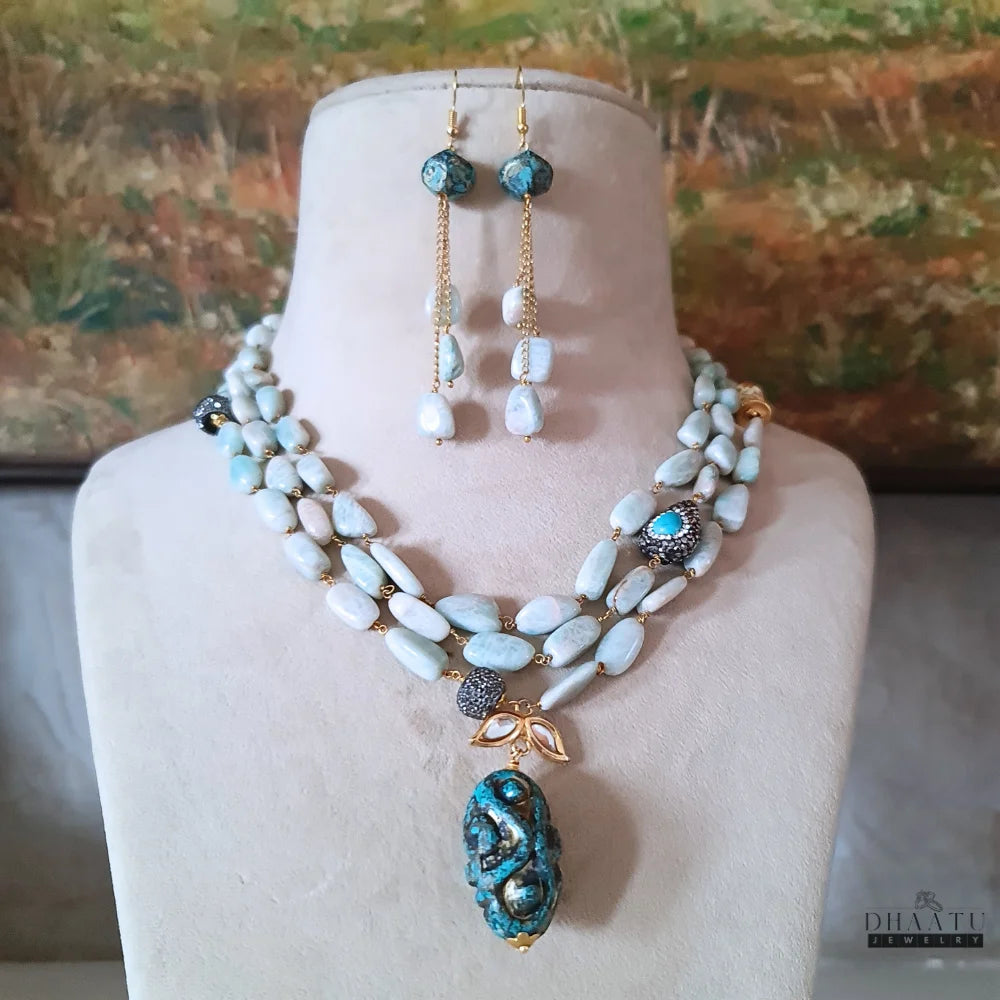 Elegant Seafoam Green Gemstone Necklace & Earrings