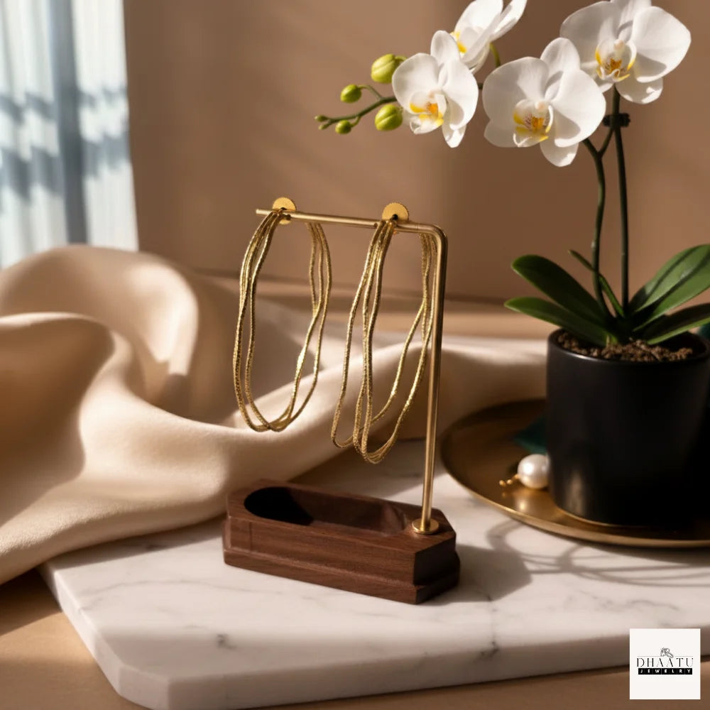 Triple Strand Gold Plated Hoop Earrings - Dhaatu's Textured Brass Hoops